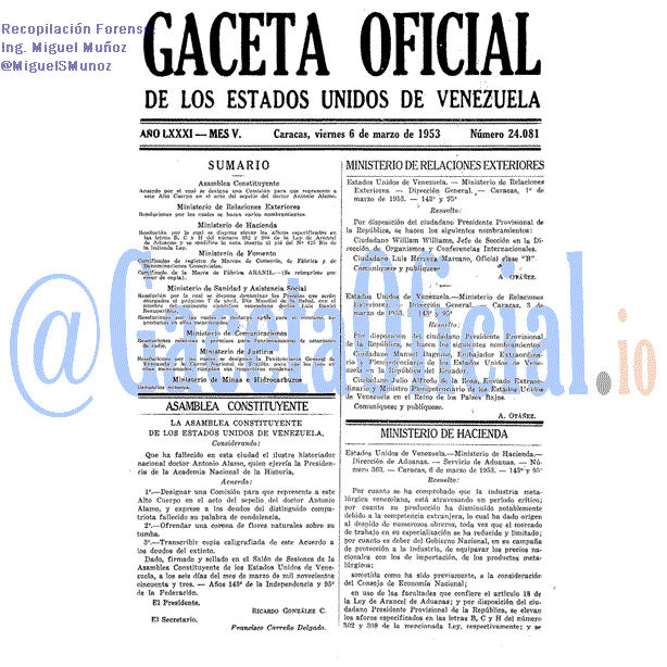 Gaceta Oficial 24081 del 6 Marzo 1953