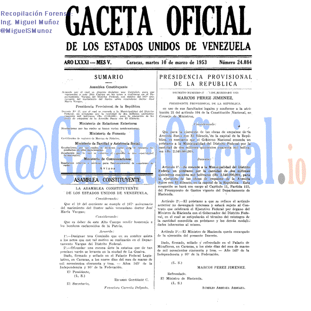 Gaceta Oficial 24084 del 10 Marzo 1953