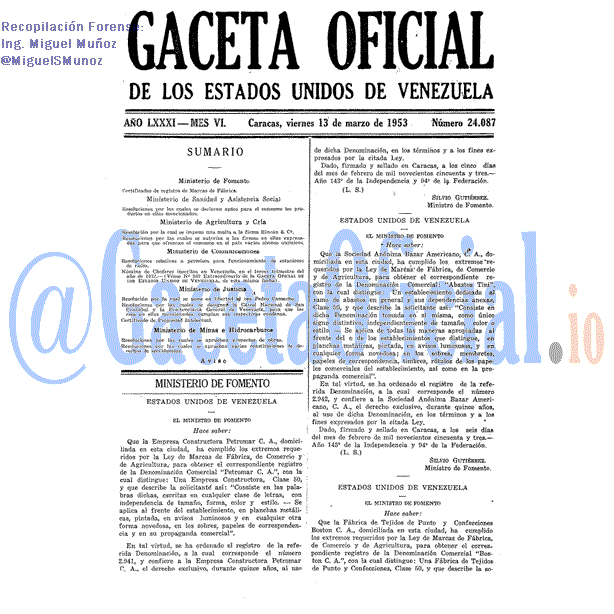 Gaceta Oficial 24087 del 13 Marzo 1953
