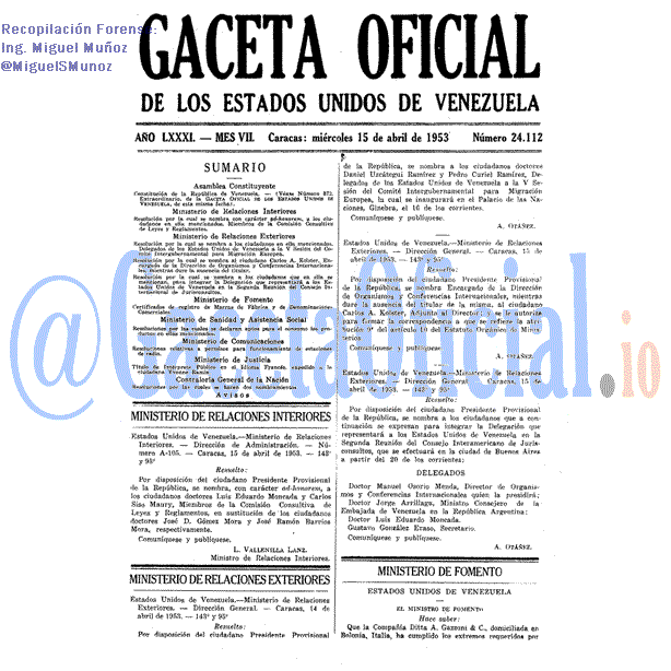 Gaceta Oficial 24112 del 15 Abril 1953