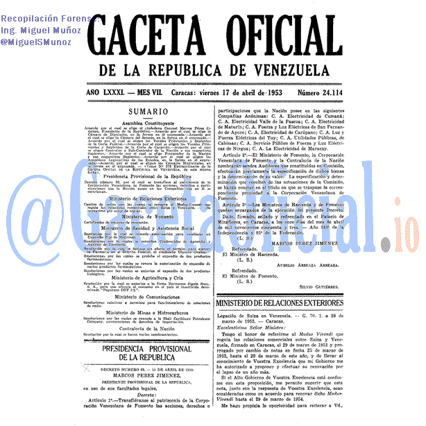 Gaceta Oficial 24114 del 17 Abril 1953