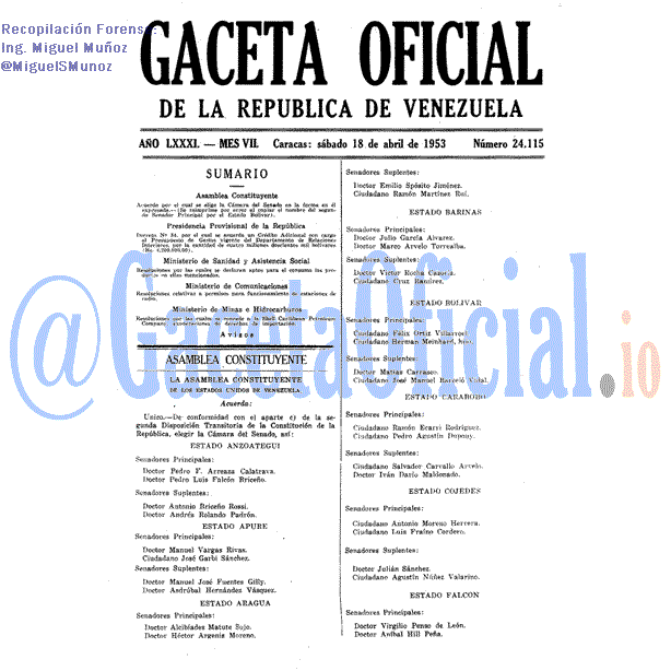 Gaceta Oficial 24115 del 18 Abril 1953