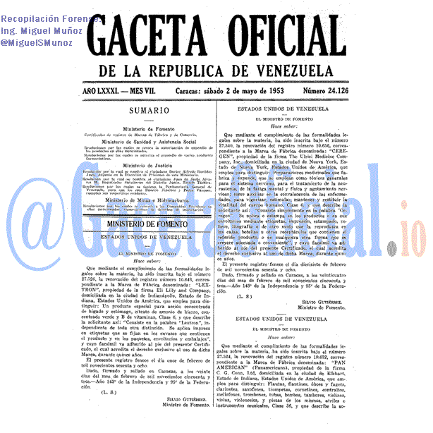 Gaceta Oficial 24126 del 2 Mayo 1953