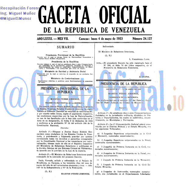 Gaceta Oficial 24127 del 4 Mayo 1953