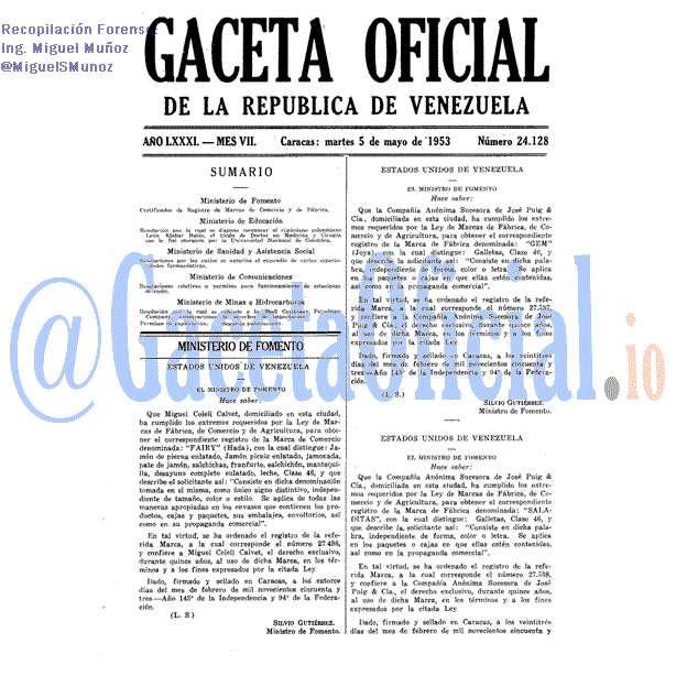 Gaceta Oficial 24128 del 5 Mayo 1953