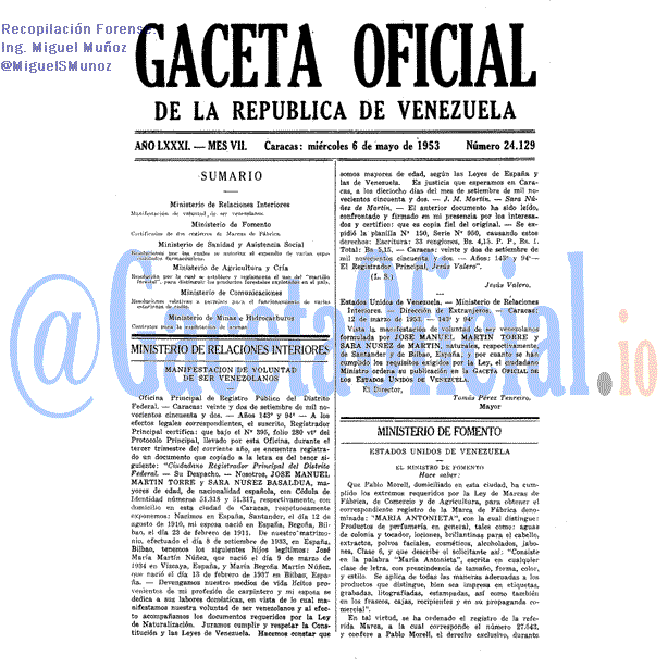 Gaceta Oficial 24129 del 6 Mayo 1953
