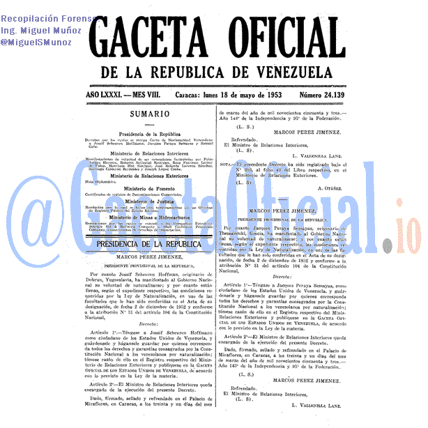 Gaceta Oficial 24139 del 18 Mayo 1953