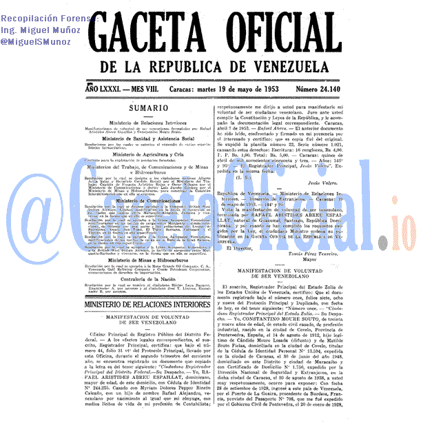 Gaceta Oficial 24140 del 19 Mayo 1953