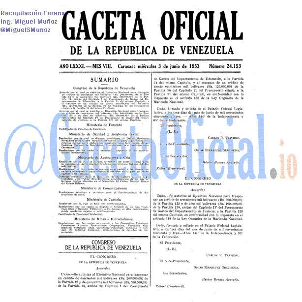Gaceta Oficial 24153 del 3 Junio 1953