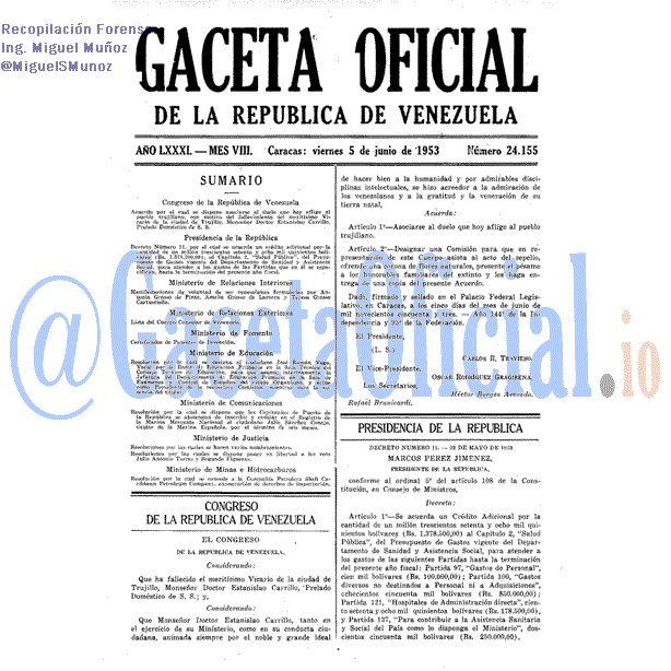 Gaceta Oficial 24155 del 5 Junio 1953