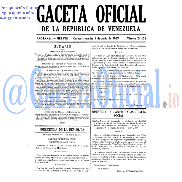 Gaceta Oficial 24158 del 9 Junio 1953