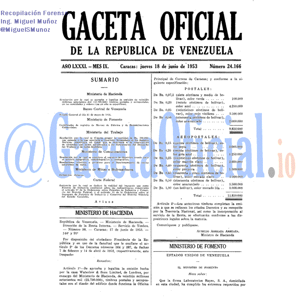 Gaceta Oficial 24166 del 18 Junio 1953