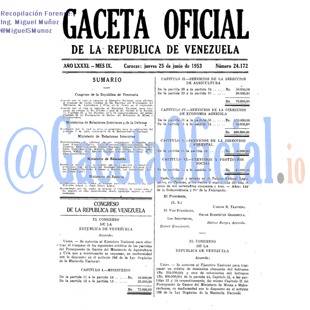 Gaceta Oficial 24172 del 25 Junio 1953