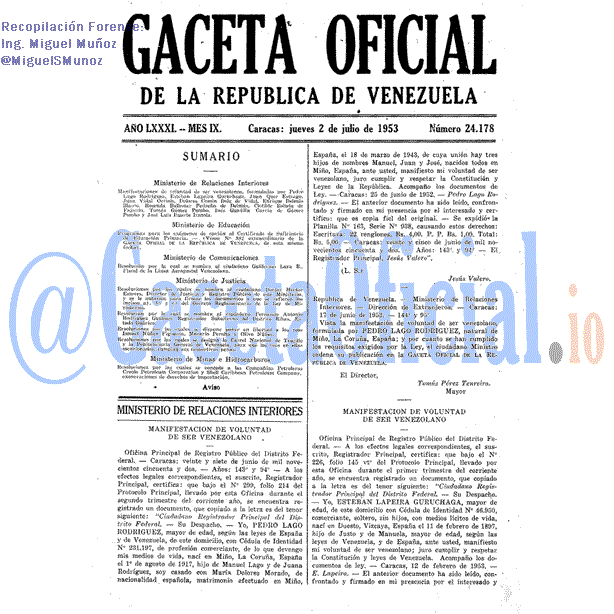 Gaceta Oficial 24178 del 2 Julio 1953
