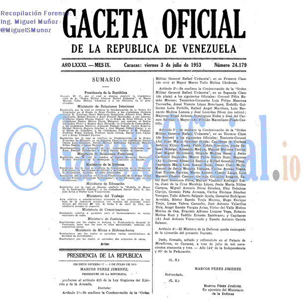 Gaceta Oficial 24179 del 3 Julio 1953