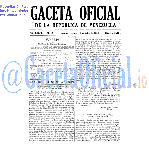 Gaceta Oficial 24191 del 17 Julio 1953