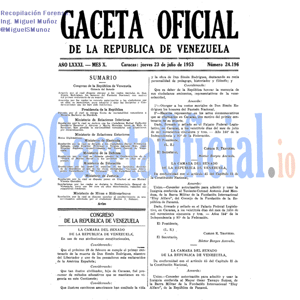 Gaceta Oficial 24196 del 23 Julio 1953