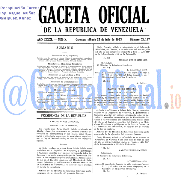 Gaceta Oficial 24197 del 25 Julio 1953