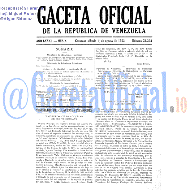 Gaceta Oficial 24203 del 1 Agosto 1953