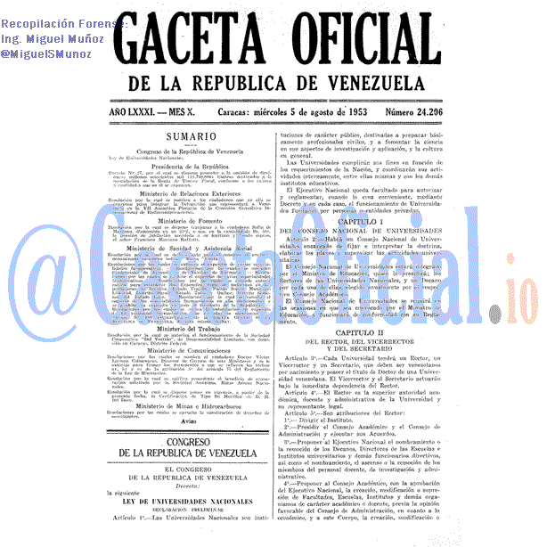 Gaceta Oficial 24206 del 5 Agosto 1953