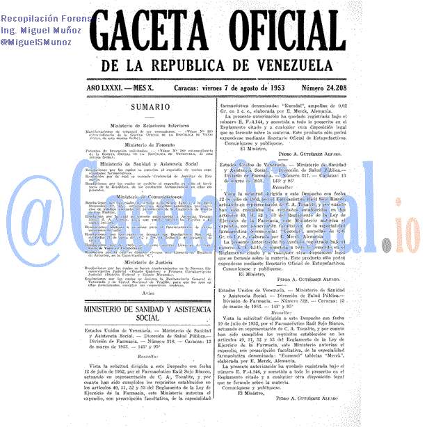Gaceta Oficial 24208 del 7 Agosto 1953