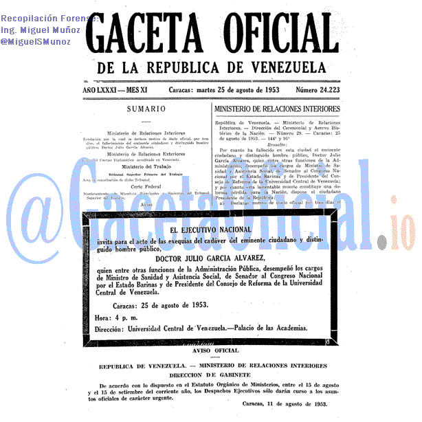 Gaceta Oficial 24223 del 25 Agosto 1953