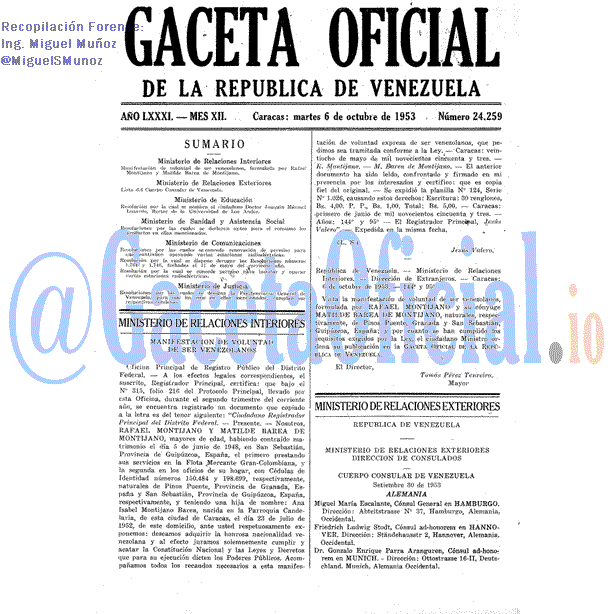 Gaceta Oficial 24259 del 6 Octubre 1953