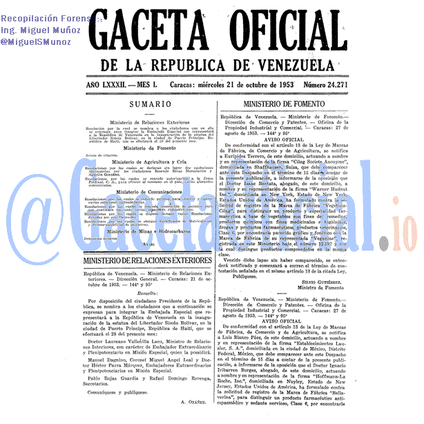 Gaceta Oficial 24271 del 21 Octubre 1953