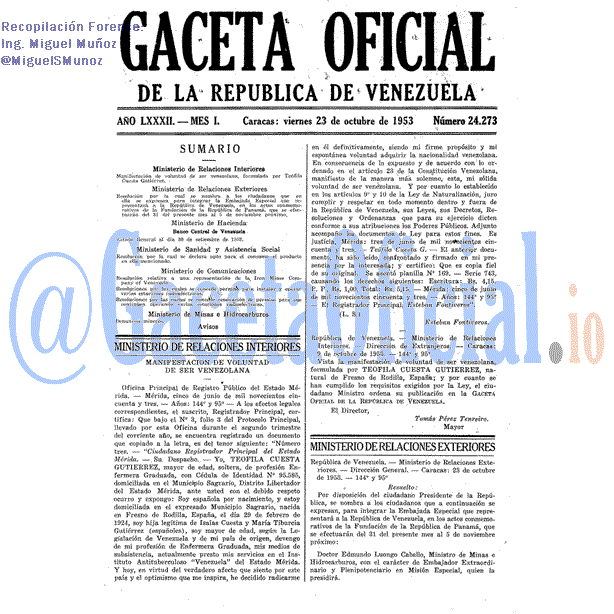 Gaceta Oficial 24273 del 23 Octubre 1953
