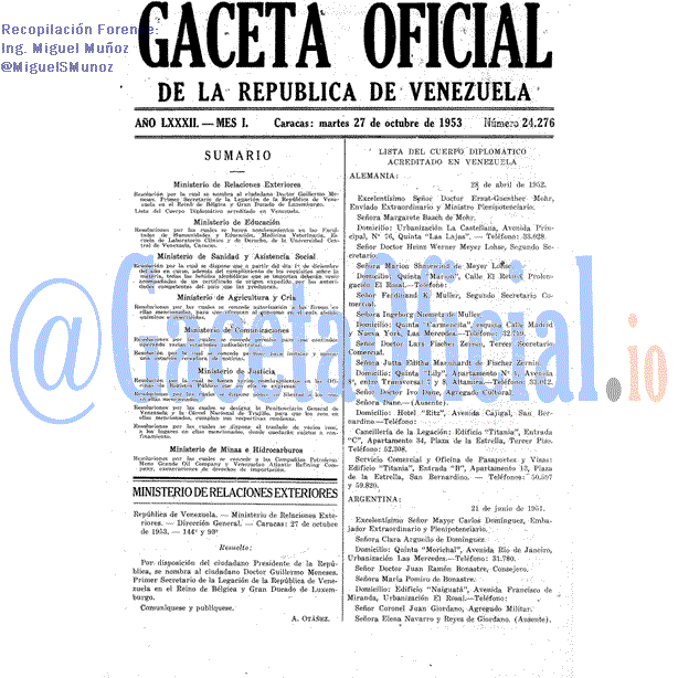 Gaceta Oficial 24276 del 27 Octubre 1953