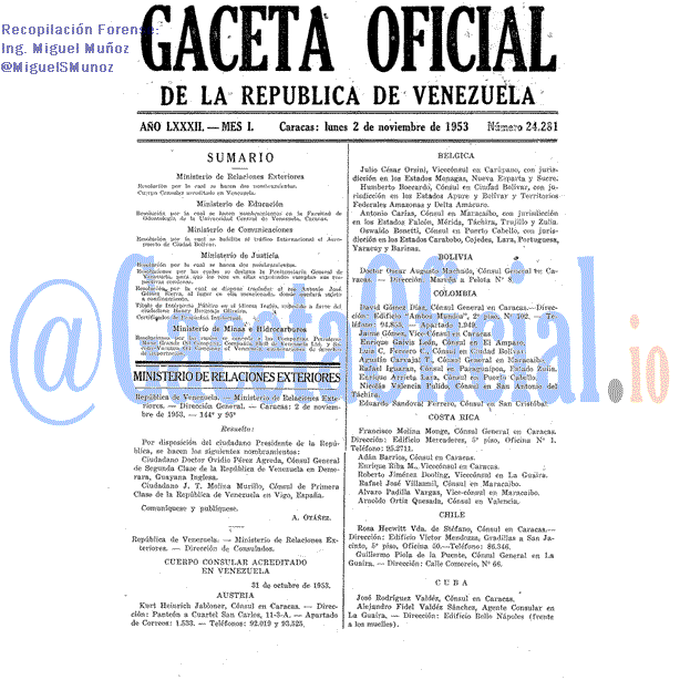 Gaceta Oficial 24281 del 2 Noviembre 1953
