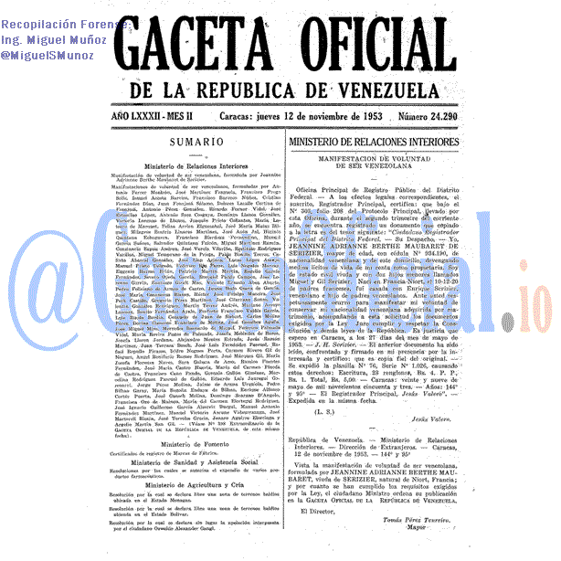 Gaceta Oficial 24290 del 12 Noviembre 1953
