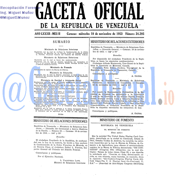 Gaceta Oficial 24295 del 18 Noviembre 1953