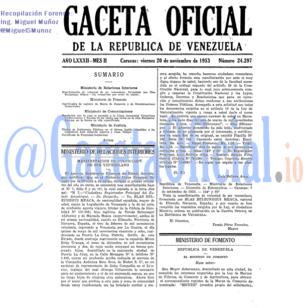 Gaceta Oficial 24297 del 20 Noviembre 1953