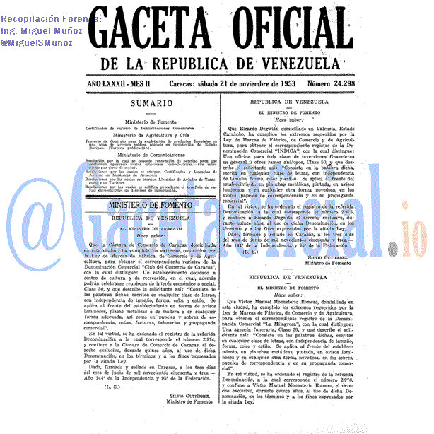 Gaceta Oficial 24298 del 21 Noviembre 1953