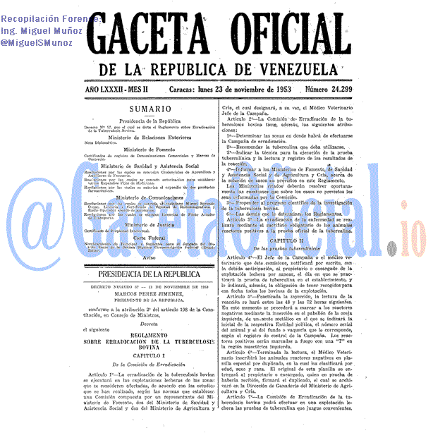Gaceta Oficial 24299 del 23 Noviembre 1953