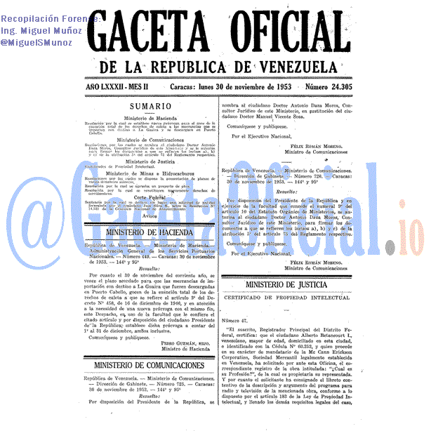 Gaceta Oficial 24305 del 30 Noviembre 1953