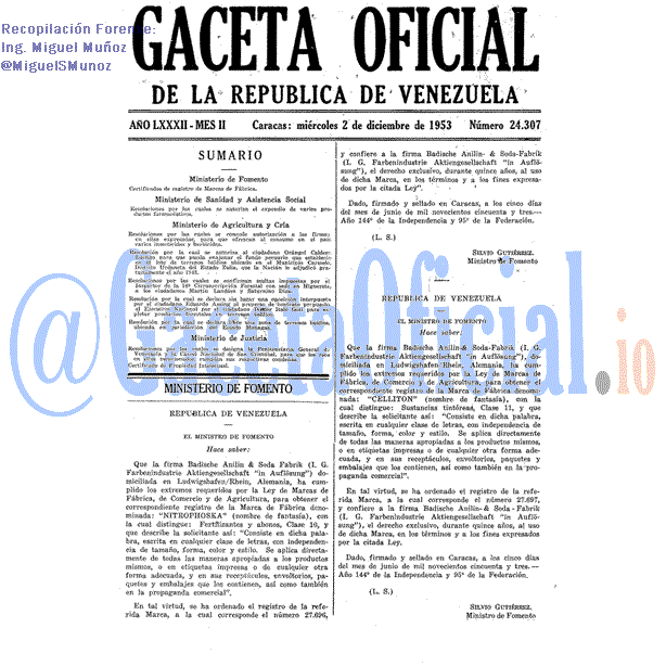 Gaceta Oficial 24307 del 2 Diciembre 1953