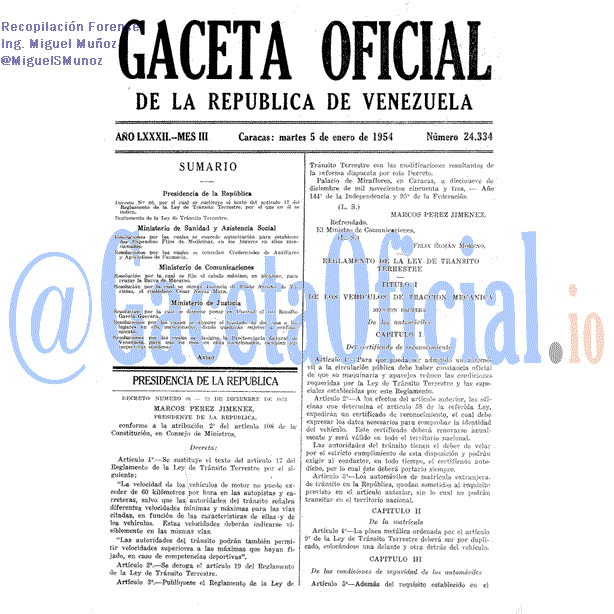 Gaceta Oficial 24334 del 5 Enero 1954