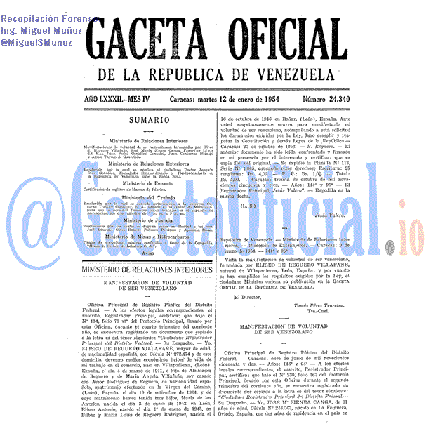 Gaceta Oficial 24340 del 12 Enero 1954