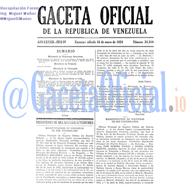 Gaceta Oficial 24344 del 16 Enero 1954
