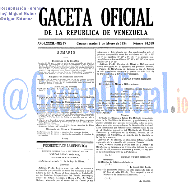 Gaceta Oficial 24358 del 2 Febrero 1954