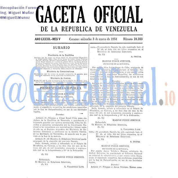 Gaceta Oficial 24383 del 3 Marzo 1954