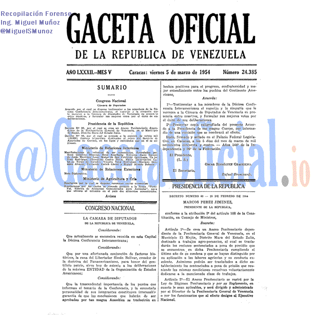 Gaceta Oficial 24385 del 5 Marzo 1954
