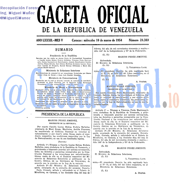 Gaceta Oficial 24389 del 10 Marzo 1954