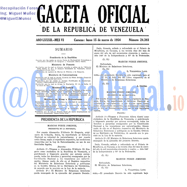 Gaceta Oficial 24393 del 15 Marzo 1954