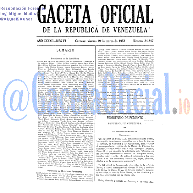 Gaceta Oficial 24397 del 19 Marzo 1954
