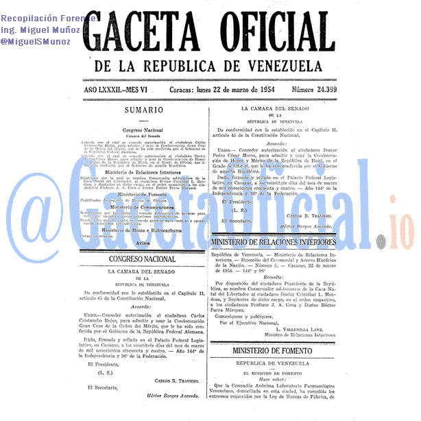 Gaceta Oficial 24399 del 22 Marzo 1954