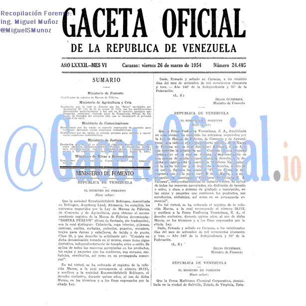 Gaceta Oficial 24403 del 26 Marzo 1954
