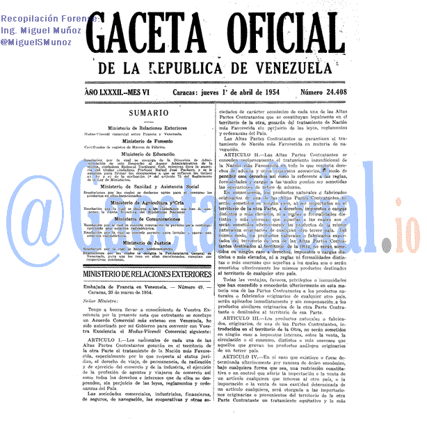 Gaceta Oficial 24408 del 1 Abril 1954